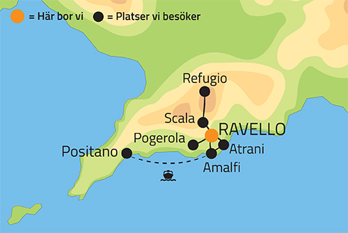 Geografisk karta ver Amalfikusten